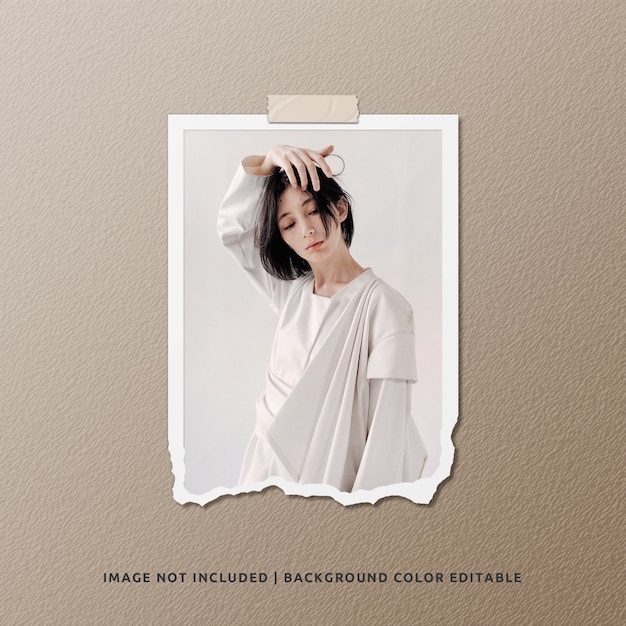 Portrait torn paper photo frame mockup