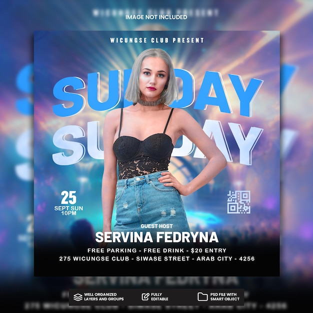 Psd club dj party flyer social media post