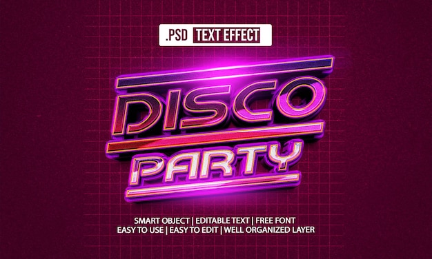Psd disco party text effect 3d style editable text effect