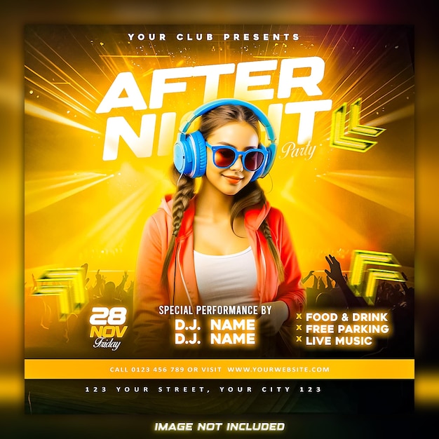 Psd night club party flyer social media post template