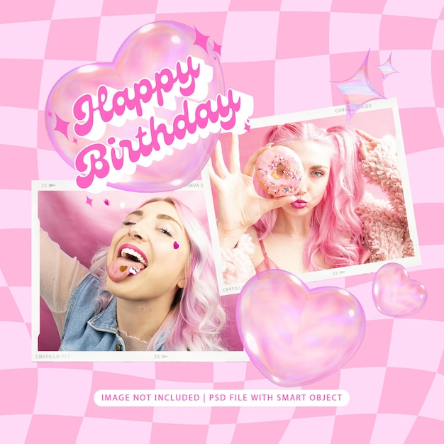 Psd post social media moodboard birthday frame mockup