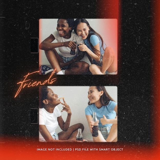 Psd retro photo film light leak social media moodboard template mockup