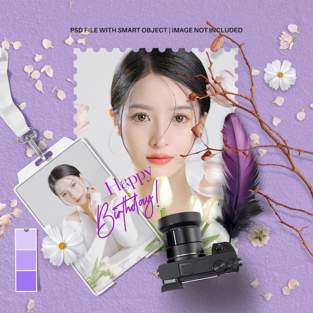 Psd social media birthday photo collage moodboard mockup