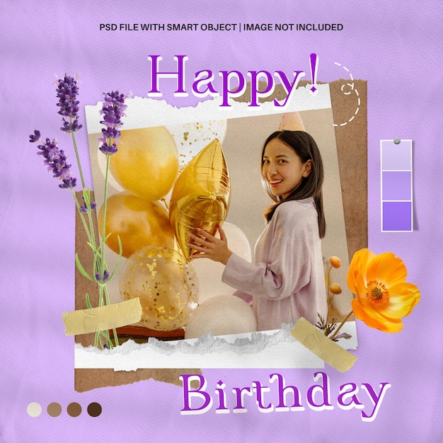 Psd social media birthday photo collage moodboard mockup