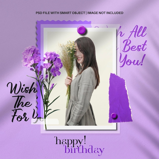 Psd social media happy birthday photo frame set template 00