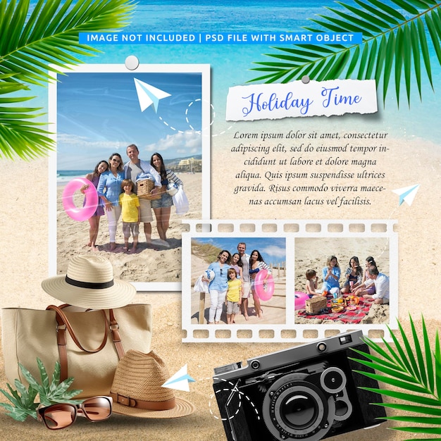 Psd social media holiday moodboard family frame mockup