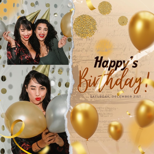 Psd social media moodboard birthday frame mockup
