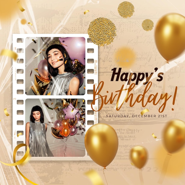 Psd social media moodboard birthday frame mockup
