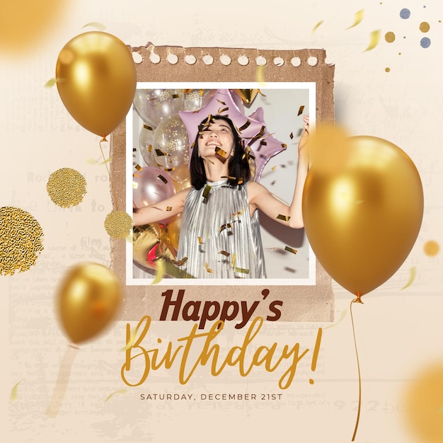 Psd social media moodboard birthday frame mockup