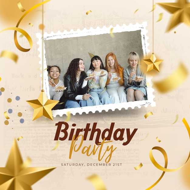 Psd social media moodboard birthday frame mockup