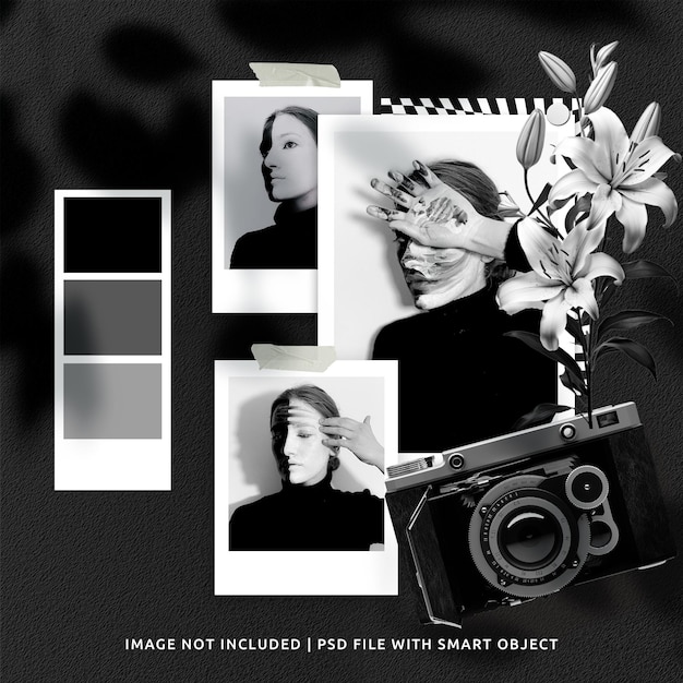 Psd square social media post photo frame moodboard collage mockup