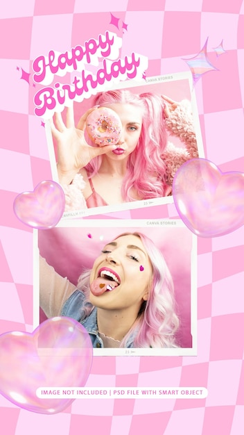 Psd story social media moodboard birthday frame mockup