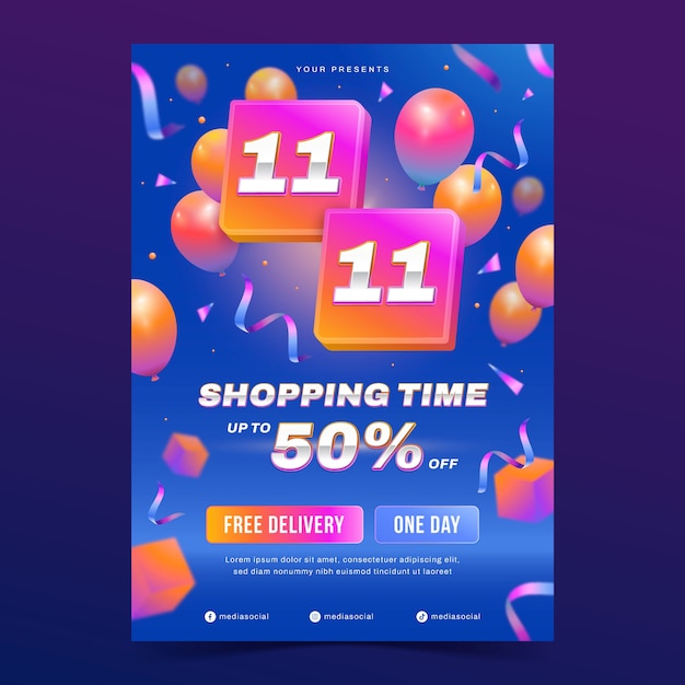 Realistic 11.11 sale poster template