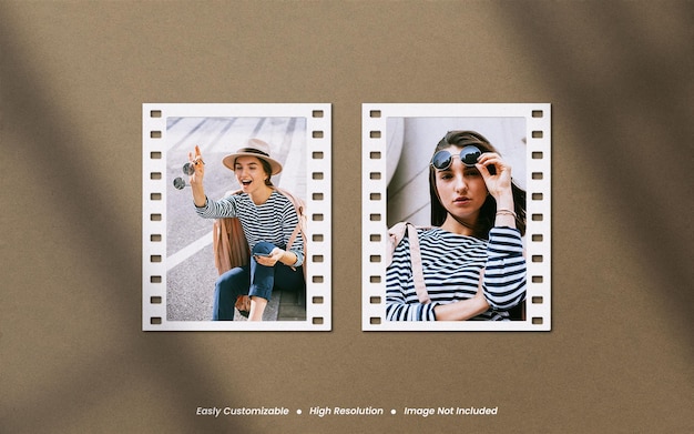 Realistic and minimalist moodboard polaroid photo paper frame mockup with shadow overlay