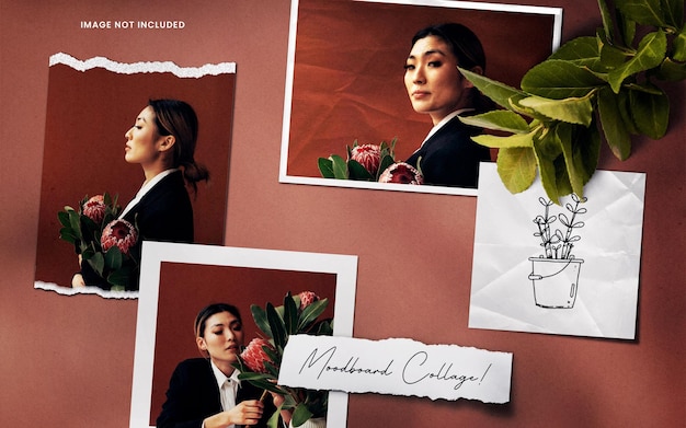 Realistic and minimalist moodboard polaroid photo paper frame mockup with shadow overlay