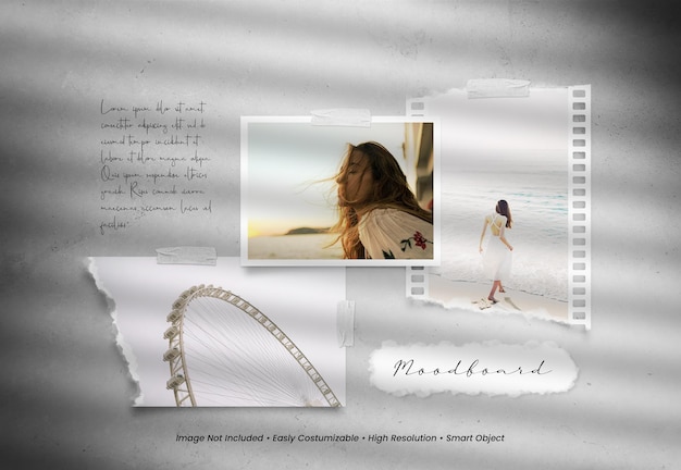 Realistic and minimalist moodboard polaroid photo paper frame mockup with shadow overlay