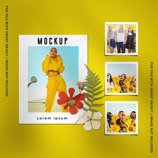 Realistic and minimalist moodboard polaroid torn photo paper film frame mockup premium psd