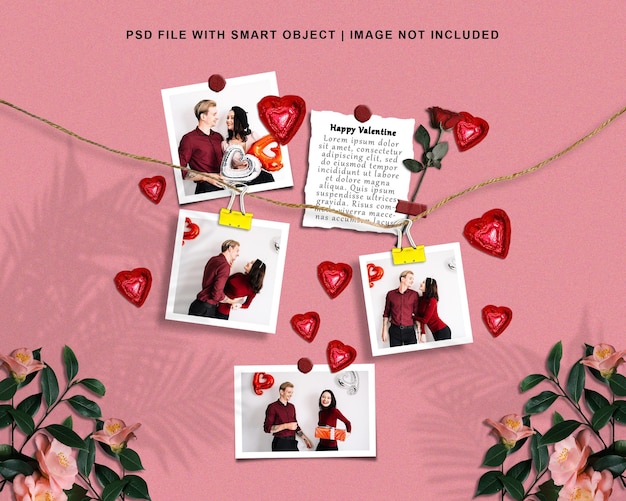 Realistic valentines day photo frame set mockup with premium psd