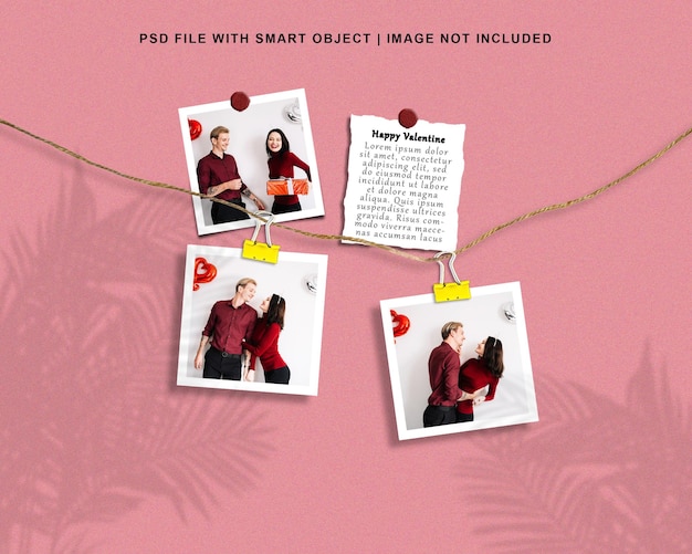 Realistic valentines day photo frame set mockup with premium psd