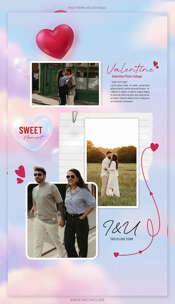 Romantic valentine photo collage for social media story