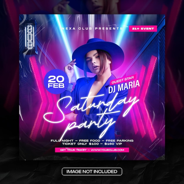 Saturday night club party flyer social media post template