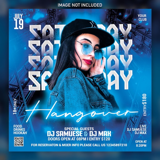Saturday night hangover club party flyer psd
