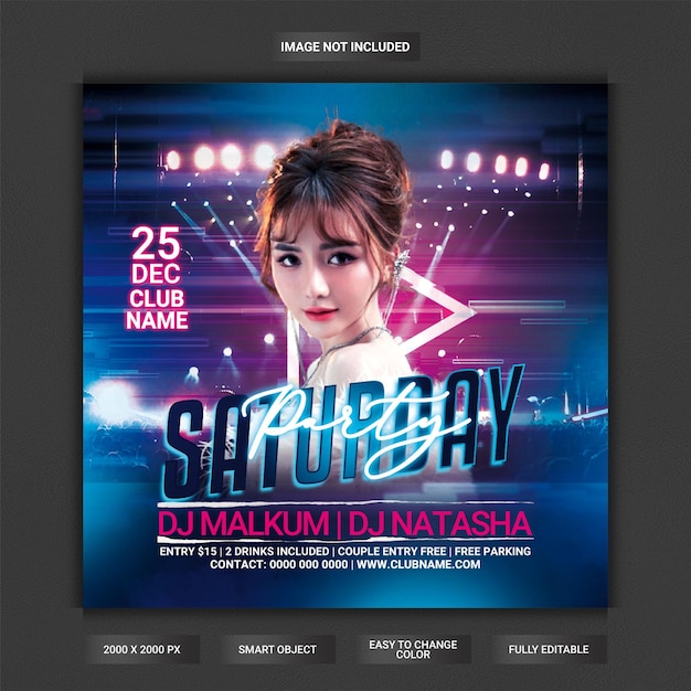 Saturday night party flyer social media post