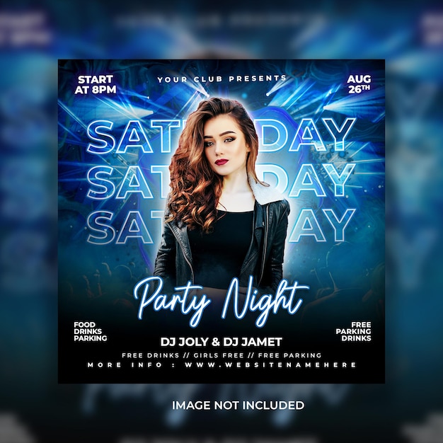 Saturday party night flyer social media post template