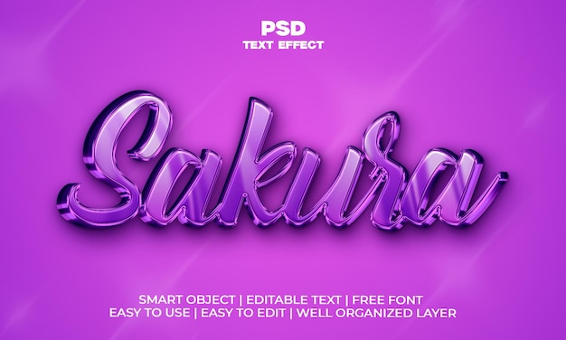 Shiny purple sakura 3d text effect