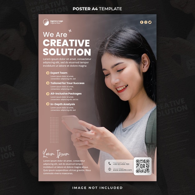 Simple digital creative solution agency poster a4 or banner template