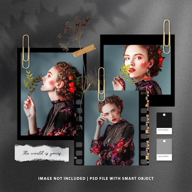 Social media filmstrip photo frame moodboard mockup