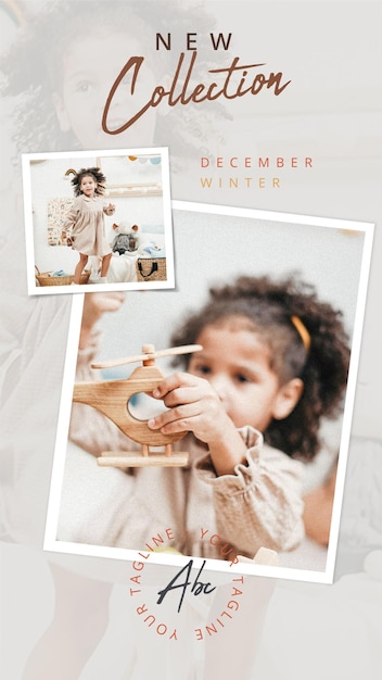 Social media post photo paper frames moodboard mockup new kids collection