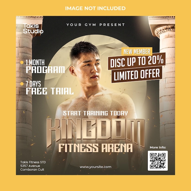 Social media poster for a sport kingdom called gym and fitness