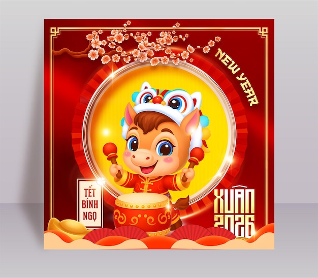 Social media poster template for vietnamese lunar new year tet viet 2026