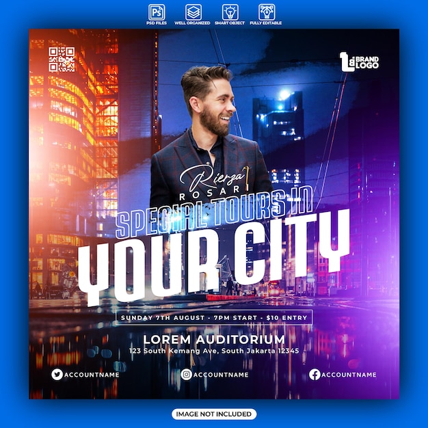 Special tours music poster or social media instagram post template