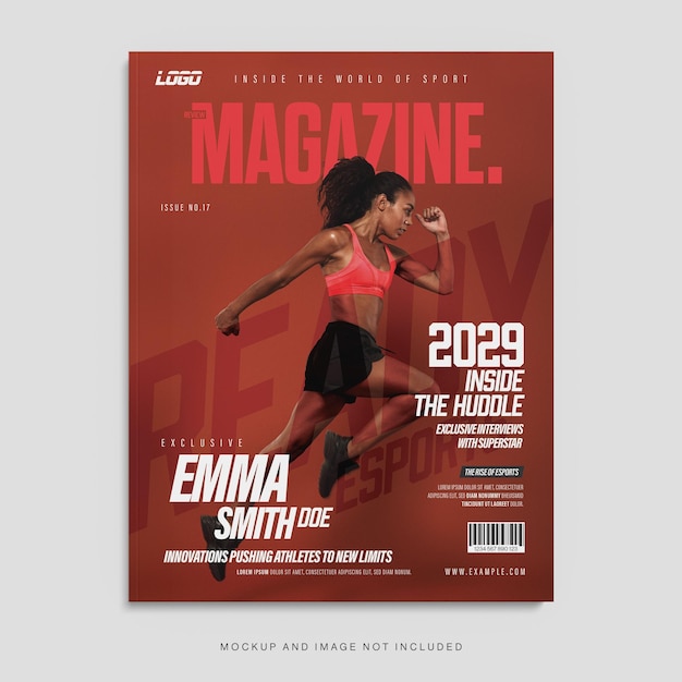 Sport magazine cover template modern red theme in photoshop psd