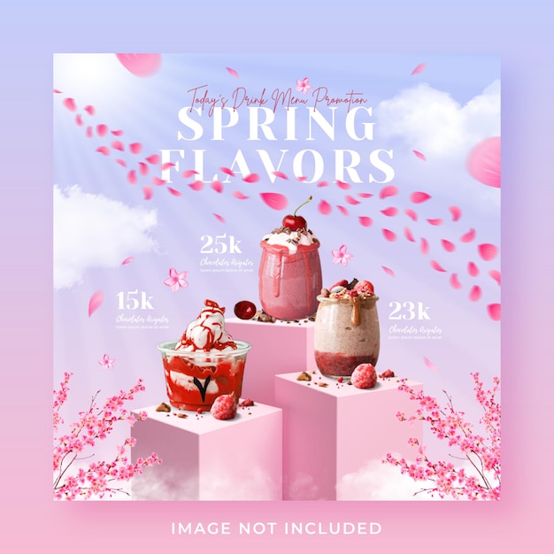 Spring drink menu promotion social media instagram post banner template