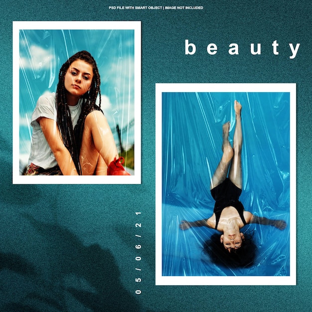 Square photo frame polaroid mockup template premium psd