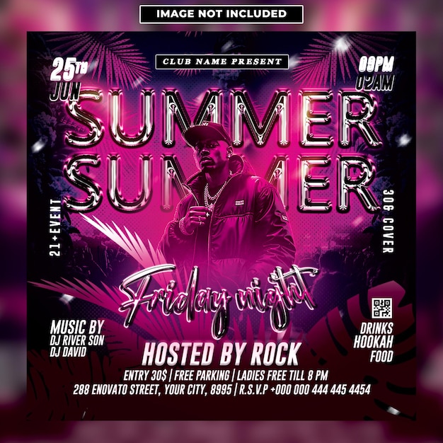Summer friday night club party flyer