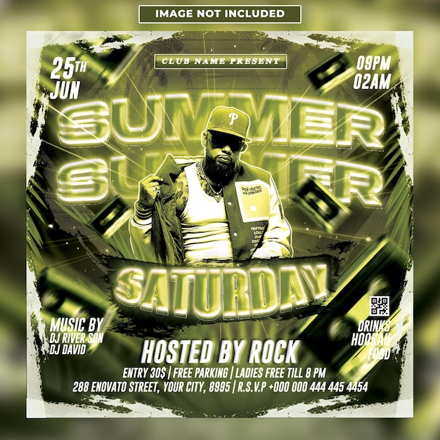Summer saturday night club party flyer template