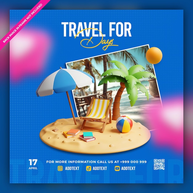 Summer travel social media flyer psd template