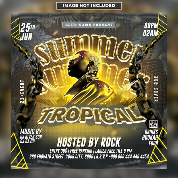 Summer tropical night party event flyer