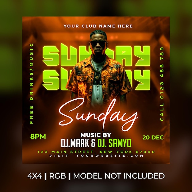 Sunday club party event flyer template
