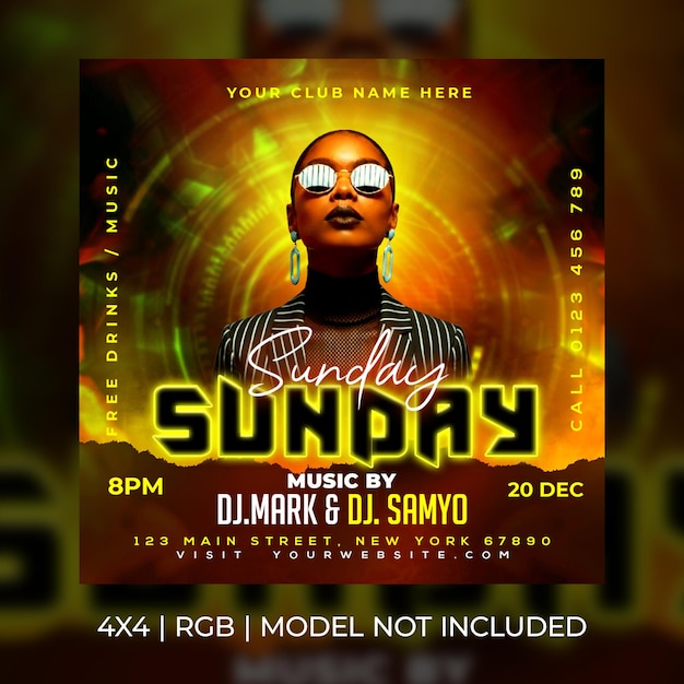 Sunday night club party event flyer template