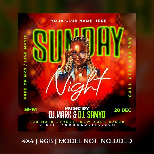 Sunday night club party flyer template