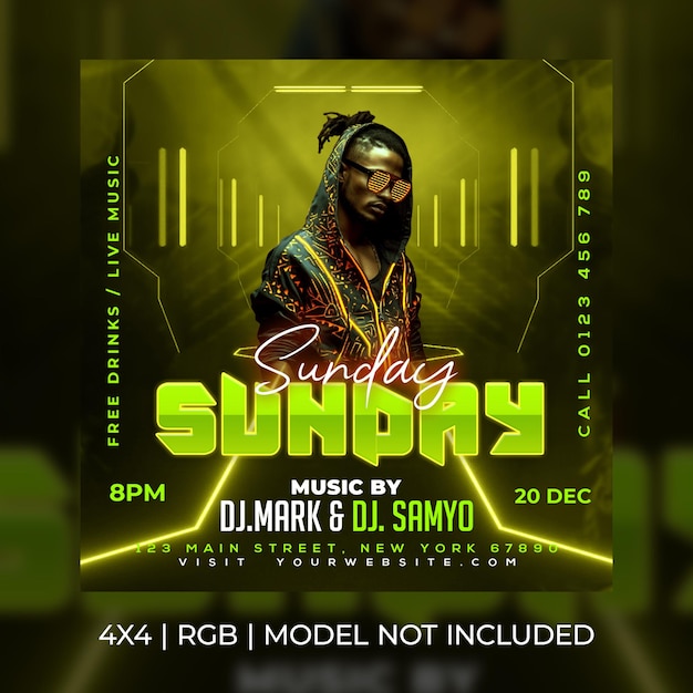 Sunday night dj music event flyer template