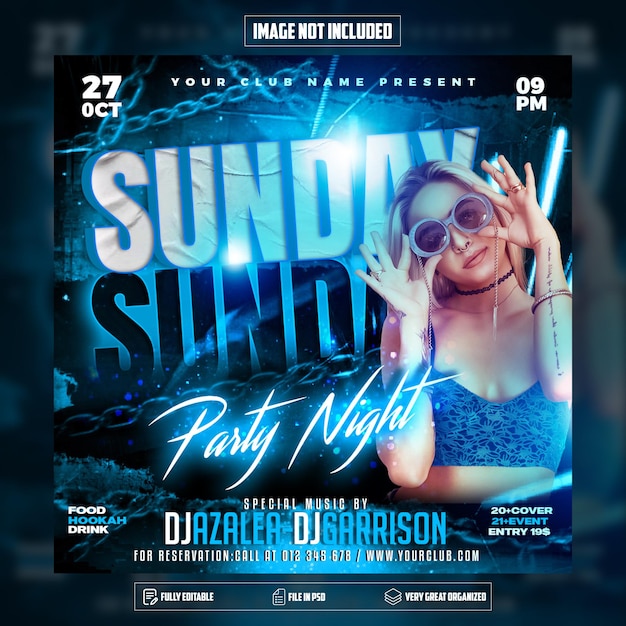 Sunday night party flyer social media post and web banner