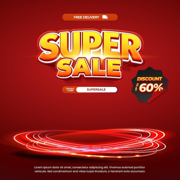 Super sale discount deals special red gradient editable text effect portal podium banner