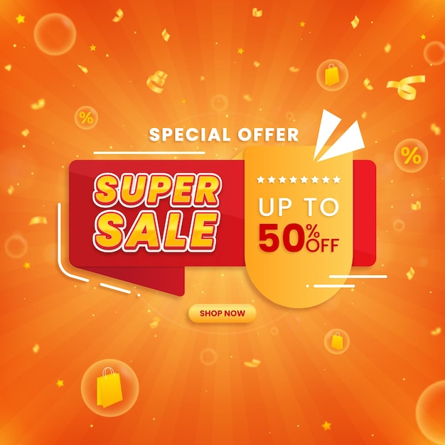 Super sale promo banner design template with discount to promote your business