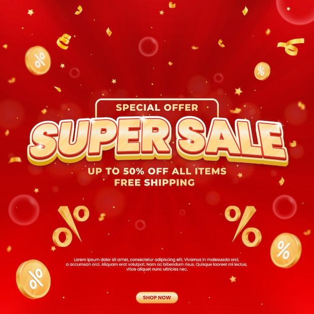 Super sale promo banner template with discount to promote your business